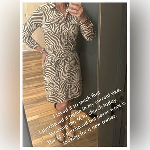 J McLaughlin Zebra Pattern Long Sleeve Dress XL